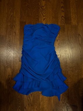 Strapless Backless Ruffle Dress in Royal Blue